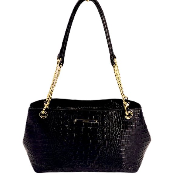 BRAHMIN BLACK CORINGTON TOTE w/ GOLD CHAIN STRAPS - Picture 6 of 12